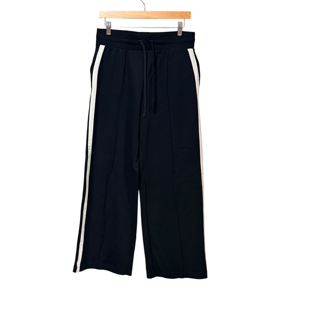 M&S Collection Womens Black Wide Leg Side Stripe Trousers Regular Size 8 US